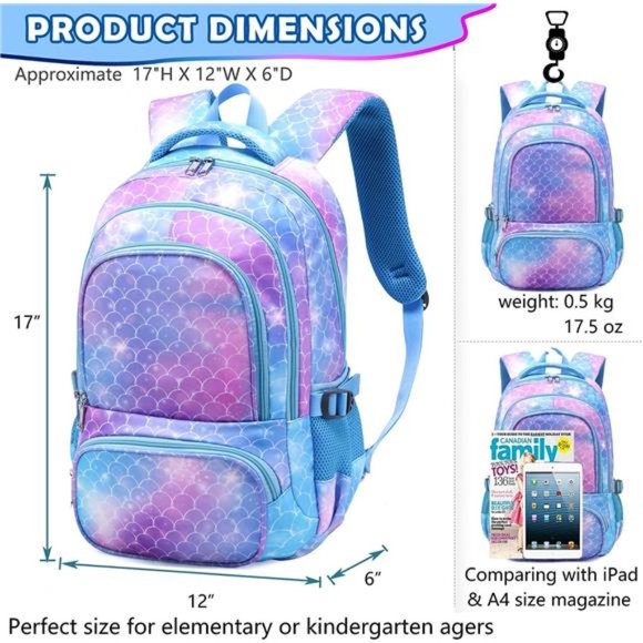 Mermaid Backpack for Girls Elementary School Bags for Kids School Cute Book Bags - Picture 7 of 7